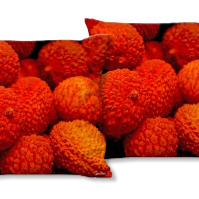 Juego de cojines decorativos con foto (2 piezas), motivo: frutas 7 lichis - tamaño: 40 x 40 cm - funda de cojín premium, cojín decorativo, cojín decorativo, cojín fotográfico, funda de cojín