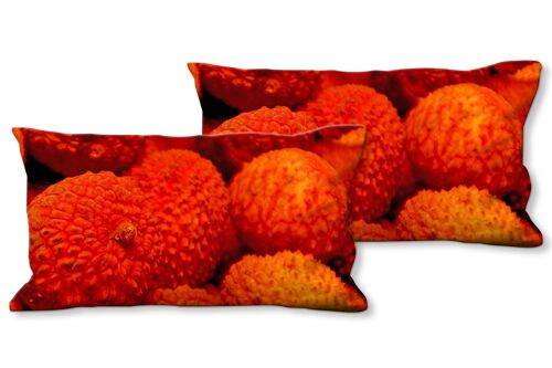 Deko-Foto-Kissen Set (2 Stk.), Motiv: Früchte 7 Litschi - Größe: 80 x 40 cm - Premium Kissenhülle, Zierkissen, Dekokissen, Fotokissen, Kissenbezug
