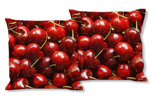 Deko-Foto-Kissen Set (2 Stk.), Motiv: Früchte 8 Kirschen - Größe: 40 x 40 cm - Premium Kissenhülle, Zierkissen, Dekokissen, Fotokissen, Kissenbezug
