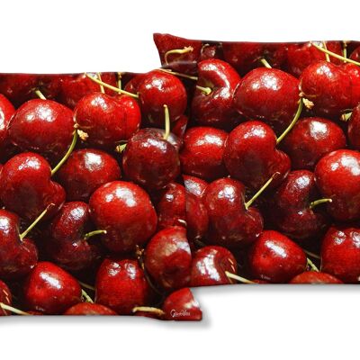 Deko-Foto-Kissen Set (2 Stk.), Motiv: Früchte 8 Kirschen - Größe: 40 x 40 cm - Premium Kissenhülle, Zierkissen, Dekokissen, Fotokissen, Kissenbezug