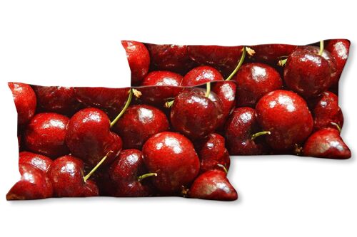 Deko-Foto-Kissen Set (2 Stk.), Motiv: Früchte 8 Kirschen - Größe: 80 x 40 cm - Premium Kissenhülle, Zierkissen, Dekokissen, Fotokissen, Kissenbezug