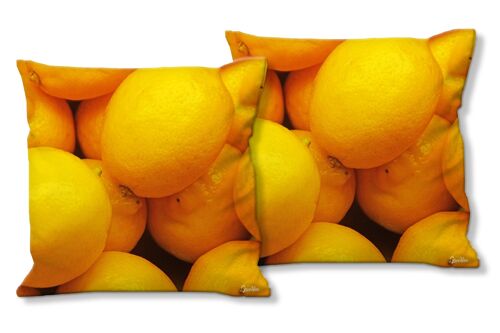 Deko-Foto-Kissen Set (2 Stk.), Motiv: Früchte 12 Zitronen - Größe: 40 x 40 cm - Premium Kissenhülle, Zierkissen, Dekokissen, Fotokissen, Kissenbezug