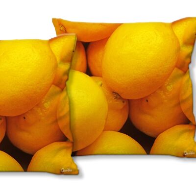 Deko-Foto-Kissen Set (2 Stk.), Motiv: Früchte 12 Zitronen - Größe: 40 x 40 cm - Premium Kissenhülle, Zierkissen, Dekokissen, Fotokissen, Kissenbezug