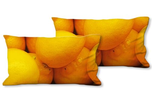 Deko-Foto-Kissen Set (2 Stk.), Motiv: Früchte 12 Zitronen - Größe: 80 x 40 cm - Premium Kissenhülle, Zierkissen, Dekokissen, Fotokissen, Kissenbezug