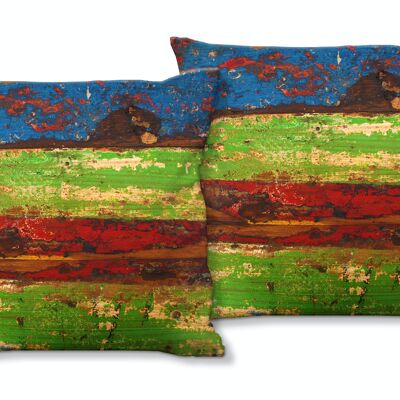 Decorative photo cushion set (2 pieces), motif: wood details 4 - size: 40 x 40 cm - premium cushion cover, decorative cushion, decorative cushion, photo cushion, cushion cover