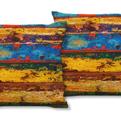 Set di cuscini decorativi con foto (2 pezzi), motivo: dettagli in legno 5 - dimensioni: 40 x 40 cm - fodera per cuscino premium, cuscino decorativo, cuscino decorativo, cuscino fotografico, fodera per cuscino