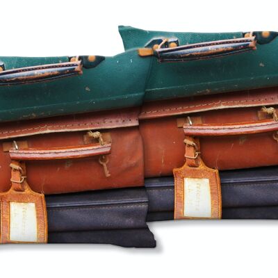 Set di cuscini decorativi con foto (2 pezzi), motivo: valigia mondi 1 - dimensioni: 40 x 40 cm - fodera per cuscino premium, cuscino decorativo, cuscino decorativo, cuscino fotografico, fodera per cuscino