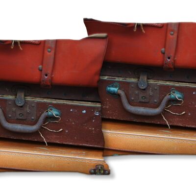 Set di cuscini decorativi con foto (2 pezzi), motivo: valigia mondi 2 - dimensioni: 40 x 40 cm - fodera per cuscino premium, cuscino decorativo, cuscino decorativo, cuscino fotografico, fodera per cuscino