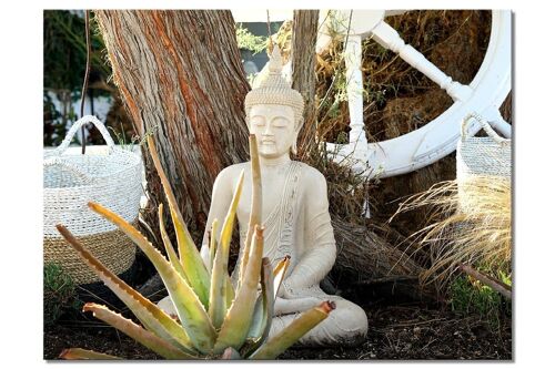 Wandbild: Buddha im Garten - viele Größen - Querformat 4:3 - viele Größen & Materialien – Exklusives Fotokunst-Motiv als Leinwandbild oder Acrylglasbild zur Wand-Dekoration
