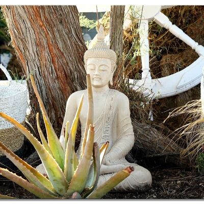 Wandbild: Buddha im Garten - viele Größen - Querformat 4:3 - viele Größen & Materialien – Exklusives Fotokunst-Motiv als Leinwandbild oder Acrylglasbild zur Wand-Dekoration