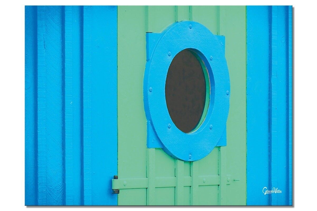 Papier peint : hublot en bleu et vert - format paysage 4:3 - nombreuses tailles et matériaux - motif d'art photographique exclusif sous forme de toile ou d'image en verre acrylique pour la décoration murale