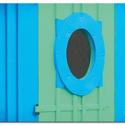 Mural: porthole in blue and green - landscape format 4:3 - many sizes and materials - exclusive photo art motif as a canvas picture or acrylic glass picture for wall decoration