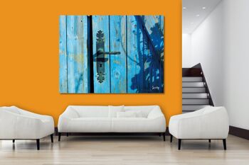 Papier peint : porte bleue au soleil - format paysage 4:3 - nombreuses tailles et matériaux - motif d'art photographique exclusif comme image sur toile ou image sur verre acrylique pour la décoration murale 5