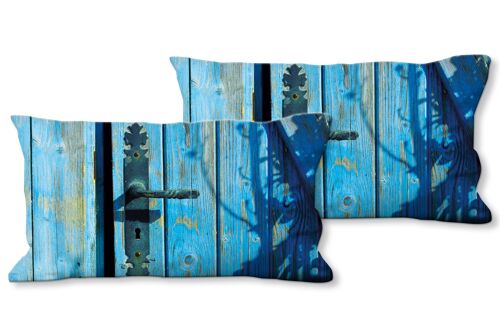 Deko-Foto-Kissen Set (2 Stk.), Motiv: Blaue Tür im Sonnenschein - Größe: 80 x 40 cm - Premium Kissenhülle, Zierkissen, Dekokissen, Fotokissen, Kissenbezug