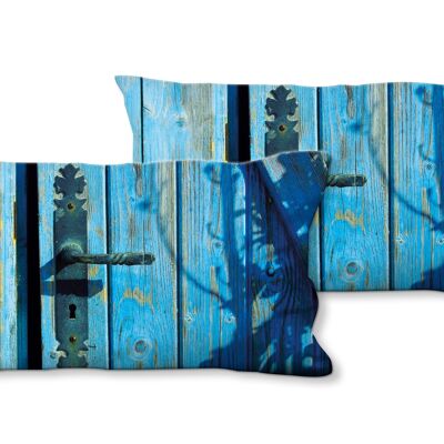 Deko-Foto-Kissen Set (2 Stk.), Motiv: Blaue Tür im Sonnenschein - Größe: 80 x 40 cm - Premium Kissenhülle, Zierkissen, Dekokissen, Fotokissen, Kissenbezug