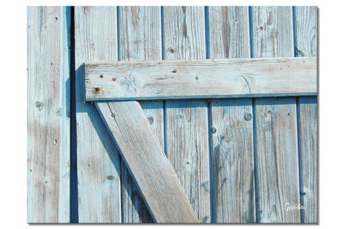 Wandbild: Holztür in Hellblau - Querformat 4:3 - viele Größen & Materialien – Exklusives Fotokunst-Motiv als Leinwandbild oder Acrylglasbild zur Wand-Dekoration