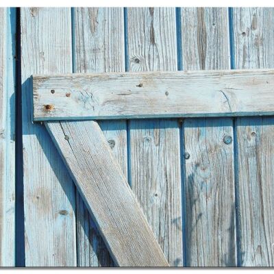Papier peint : porte en bois bleu clair - format paysage 4:3 - nombreuses tailles et matériaux - motif d'art photo exclusif comme image sur toile ou image en verre acrylique pour la décoration murale