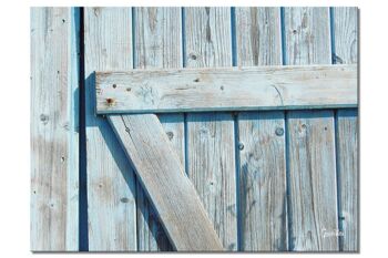 Papier peint : porte en bois bleu clair - format paysage 4:3 - nombreuses tailles et matériaux - motif d'art photo exclusif comme image sur toile ou image en verre acrylique pour la décoration murale 1