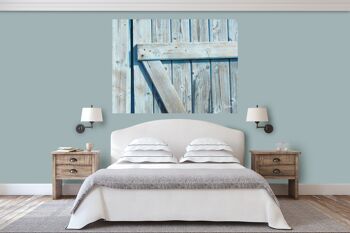 Papier peint : porte en bois bleu clair - format paysage 4:3 - nombreuses tailles et matériaux - motif d'art photo exclusif comme image sur toile ou image en verre acrylique pour la décoration murale 4