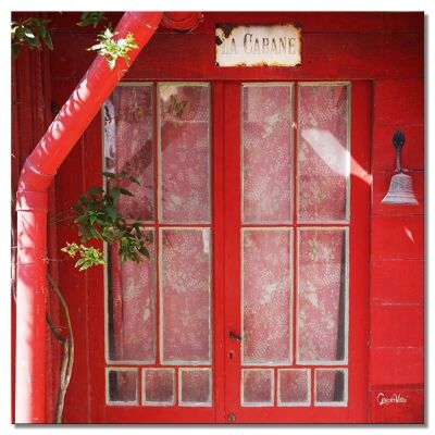 Mural: cabaña en rojo - cuadrado 1:1 - muchos tamaños y materiales - motivo de arte fotográfico exclusivo como cuadro de lienzo o cuadro de vidrio acrílico para decoración de paredes