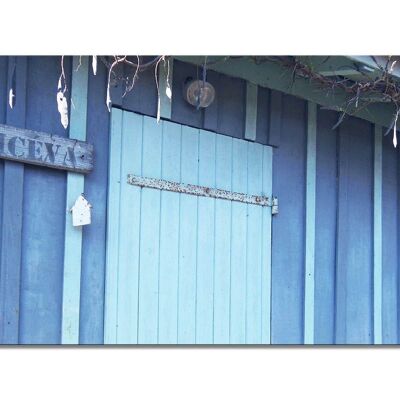 Wandbild: Die blaue Hütte - Querformat 2:1 - viele Größen & Materialien – Exklusives Fotokunst-Motiv als Leinwandbild oder Acrylglasbild zur Wand-Dekoration