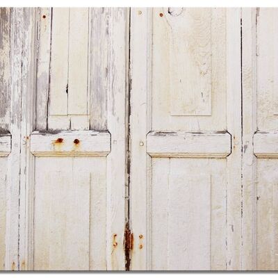 Mural: Puerta de madera vieja en blanco - formato apaisado 4:3 - muchos tamaños y materiales - motivo de arte fotográfico exclusivo como cuadro de lienzo o cuadro de vidrio acrílico para decoración de paredes