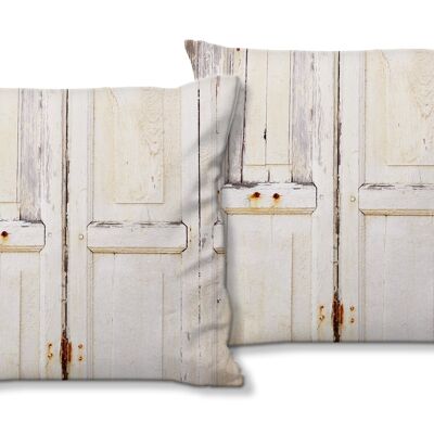Decorative photo cushion set (2 pieces), motif: old wooden door in white - size: 40 x 40 cm - premium cushion cover, decorative cushion, decorative cushion, photo cushion, cushion cover