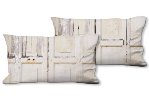 Deko-Foto-Kissen Set (2 Stk.), Motiv: Alte Holztür in weiß - Größe: 80 x 40 cm - Premium Kissenhülle, Zierkissen, Dekokissen, Fotokissen, Kissenbezug