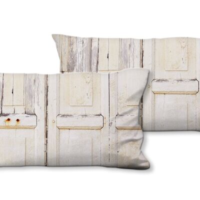Decorative photo cushion set (2 pieces), motif: old wooden door in white - size: 80 x 40 cm - premium cushion cover, decorative cushion, decorative cushion, photo cushion, cushion cover