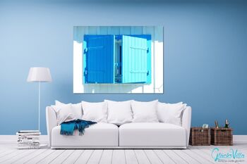 Papier peint : fenêtre bleue au soleil - format paysage 4:3 - nombreuses tailles et matériaux - motif d'art photographique exclusif comme image sur toile ou image sur verre acrylique pour la décoration murale 2