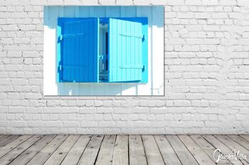 Papier peint : fenêtre bleue au soleil - format paysage 4:3 - nombreuses tailles et matériaux - motif d'art photographique exclusif comme image sur toile ou image sur verre acrylique pour la décoration murale 3