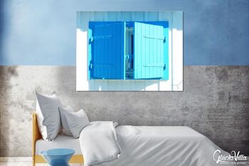 Papier peint : fenêtre bleue au soleil - format paysage 4:3 - nombreuses tailles et matériaux - motif d'art photographique exclusif comme image sur toile ou image sur verre acrylique pour la décoration murale 4
