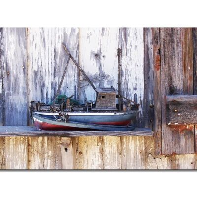 Papier peint : bateau devant une cabane de pêcheur - format paysage 2:1 - nombreuses tailles et matériaux - motif d'art photographique exclusif comme image sur toile ou image sur verre acrylique pour la décoration murale
