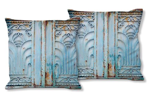 Deko-Foto-Kissen Set (2 Stk.), Motiv: Ornamente in blau - Größe: 40 x 40 cm - Premium Kissenhülle, Zierkissen, Dekokissen, Fotokissen, Kissenbezug