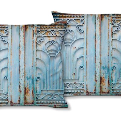 Deko-Foto-Kissen Set (2 Stk.), Motiv: Ornamente in blau - Größe: 40 x 40 cm - Premium Kissenhülle, Zierkissen, Dekokissen, Fotokissen, Kissenbezug