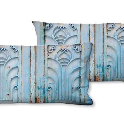 Deko-Foto-Kissen Set (2 Stk.), Motiv: Ornamente in blau - Größe: 80 x 40 cm - Premium Kissenhülle, Zierkissen, Dekokissen, Fotokissen, Kissenbezug