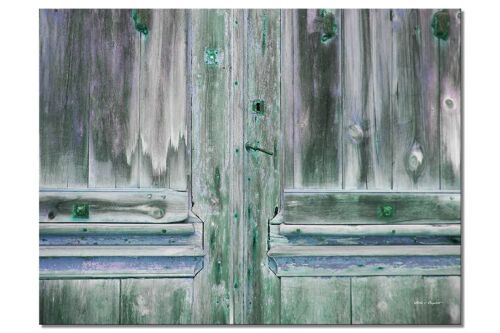Wandbild: Holztür in grün - Querformat 4:3 - viele Größen & Materialien – Exklusives Fotokunst-Motiv als Leinwandbild oder Acrylglasbild zur Wand-Dekoration