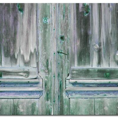 Mural: puerta de madera en verde - formato apaisado 4:3 - muchos tamaños y materiales - motivo de arte fotográfico exclusivo como cuadro de lienzo o cuadro de vidrio acrílico para decoración de paredes
