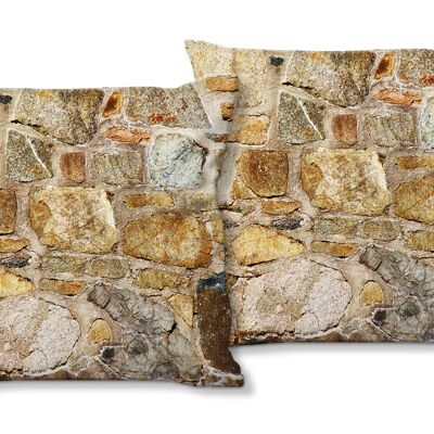 Decorative photo cushion set (2 pieces), motif: stone walls 1 - size: 40 x 40 cm - premium cushion cover, decorative cushion, decorative cushion, photo cushion, cushion cover