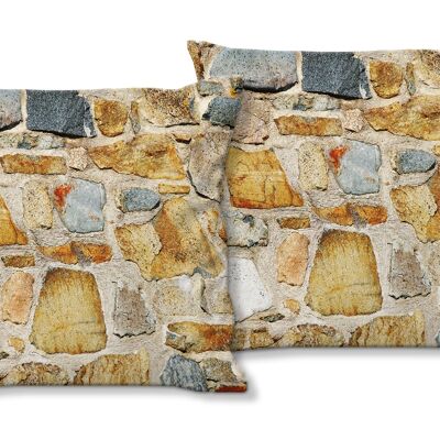 Decorative photo cushion set (2 pieces), motif: stone walls 3 - size: 40 x 40 cm - premium cushion cover, decorative cushion, decorative cushion, photo cushion, cushion cover