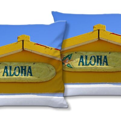 Set di cuscini decorativi con foto (2 pezzi), motivo: Aloha - dimensioni: 40 x 40 cm - fodera per cuscino premium, cuscino decorativo, cuscino decorativo, cuscino fotografico, fodera per cuscino