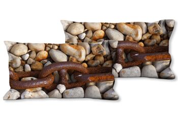 Ensemble de coussins photo décoratifs (2 pièces), motif : chaîne sur la plage - taille : 80 x 40 cm - housse de coussin premium, coussin décoratif, coussin décoratif, coussin photo, housse de coussin 1