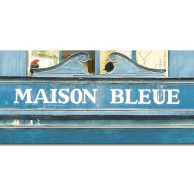 Mural: Maison bleue - paisaje panorámico 3:1 - muchos tamaños y materiales - motivo de arte fotográfico exclusivo como cuadro de lienzo o cuadro de vidrio acrílico para la decoración de paredes