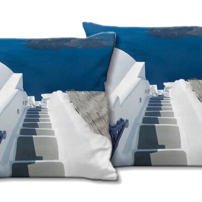 Set di cuscini decorativi con foto (2 pezzi), motivo: Santorini du Perle 1 - dimensioni: 40 x 40 cm - fodera per cuscino premium, cuscino decorativo, cuscino decorativo, cuscino fotografico, fodera per cuscino