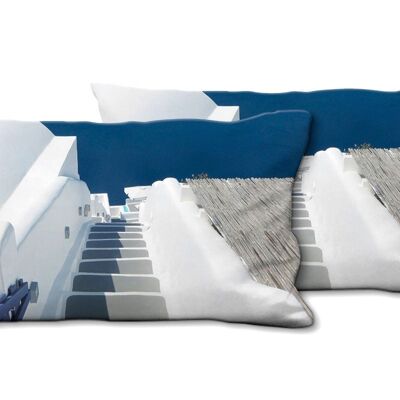 Decorative photo cushion set (2 pieces), motif: Santorini du Perle 1 - size: 80 x 40 cm - premium cushion cover, decorative cushion, decorative cushion, photo cushion, cushion cover