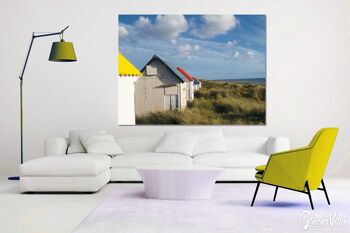 Papier peint : Cabane de plage en Normandie 1 - format paysage 4:3 - nombreuses tailles et matériaux - motif d'art photographique exclusif sous forme d'image sur toile ou d'image en verre acrylique pour la décoration murale 4