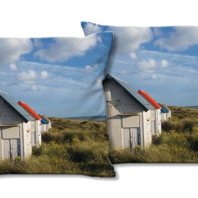 Set di cuscini decorativi con foto (2 pezzi), motivo: casa sulla spiaggia in Normandia - dimensioni: 40 x 40 cm - fodera per cuscino premium, cuscino decorativo, cuscino decorativo, cuscino fotografico, fodera per cuscino