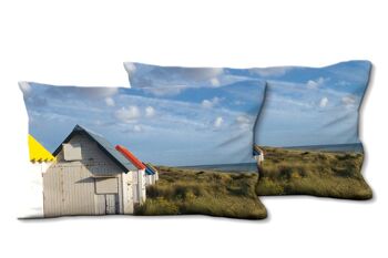 Ensemble de coussins photo décoratifs (2 pièces), motif : maison de plage en Normandie - taille : 80 x 40 cm - housse de coussin premium, coussin déco, coussin déco, coussin photo, housse de coussin 1