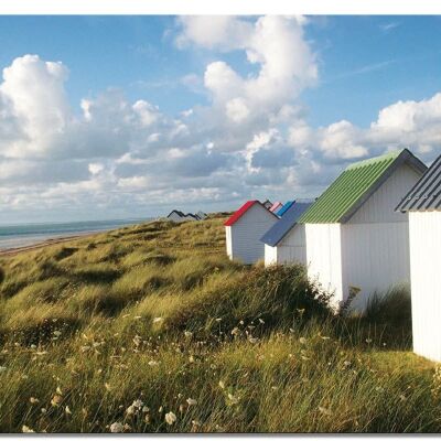 Papier peint : Cabane de plage en Normandie 2 - format paysage 4:3 - nombreuses tailles et matériaux - motif d'art photographique exclusif sous forme d'image sur toile ou d'image en verre acrylique pour la décoration murale