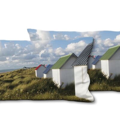 Set di cuscini decorativi con foto (2 pezzi), motivo: Cottage sulla spiaggia in Normandia 2, 80 x 40 cm, fodera per cuscino premium, cuscino decorativo